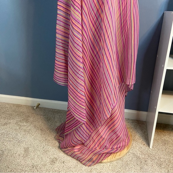 Albert Capraro Pink Striped 70s Strapless Maxi Dress - Picture 6 of 11